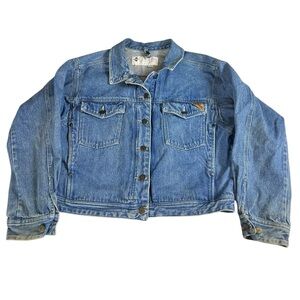 Vintage Columbia Womens Medium Denim Trucker Jean Jacket Perfect Fade.